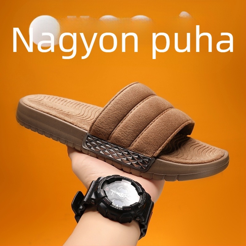 Uniszex velúr flip-flop papucs, EVA talppal, injektált öntött talp, pull-on stílus