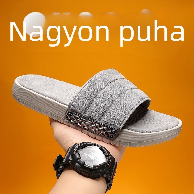 Uniszex velúr flip-flop papucs, EVA talppal, injektált öntött talp, pull-on stílus