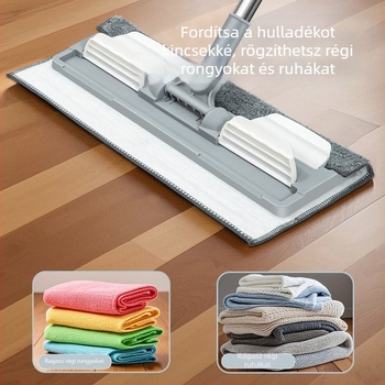 Textil bevonatú lapos mop otthonra, száraz és nedves tisztításhoz, rozsdamentes acél rúd, csipesz típusú pornyomó, 60-80% új műanyag anyag