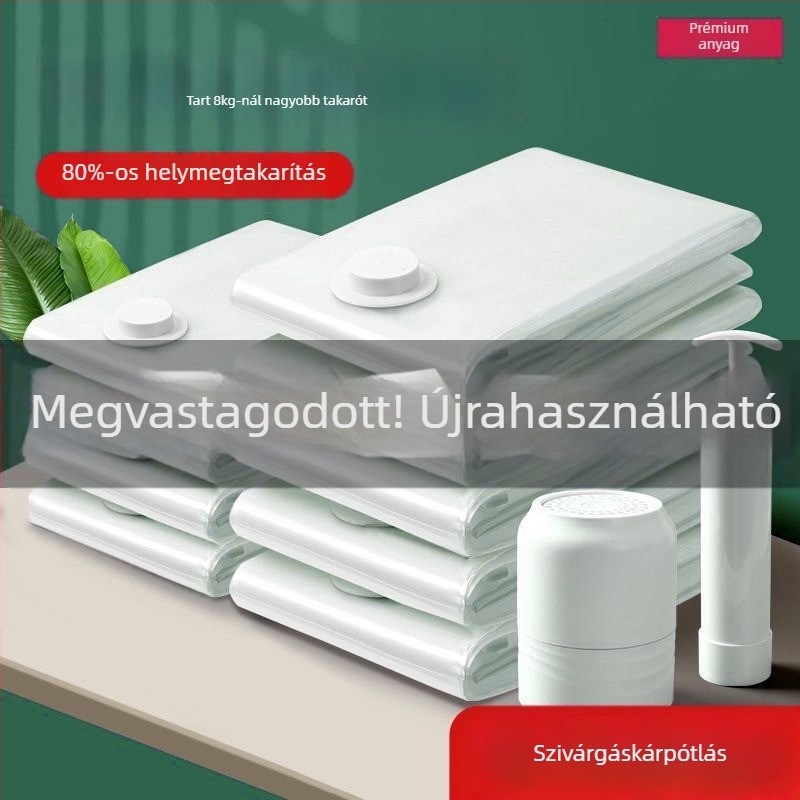 Vákuum tömítő zsák ruhákhoz és takarókhoz, vastagított kialakítás, 2023-as modell, pumpa nélkül