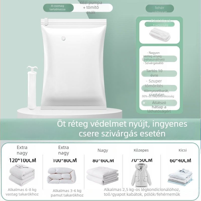 Vákuum tömítő zsák ruhákhoz és takarókhoz, vastagított kialakítás, 2023-as modell, pumpa nélkül