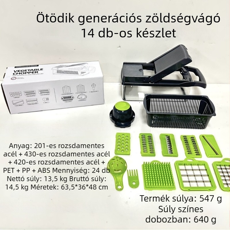 14 részes multifunkcionális zöldségvágó készlet, reszeléshez, daraboláshoz és szeleteléshez