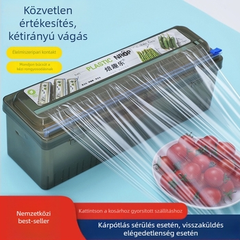 Baked Fun élelmiszer-minőségű fóliavágó rejtett csúszó késsel, PP, dobozos, -60°C–140°C, háztartási használatra