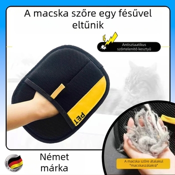 Elektrisztatikus szőrtelenítő kesztyű háziállatok számára, kétirányú kefével, macskáknak és kutyáknak, anyag: poliészter/selyem/mreža/gyöngyház pamut