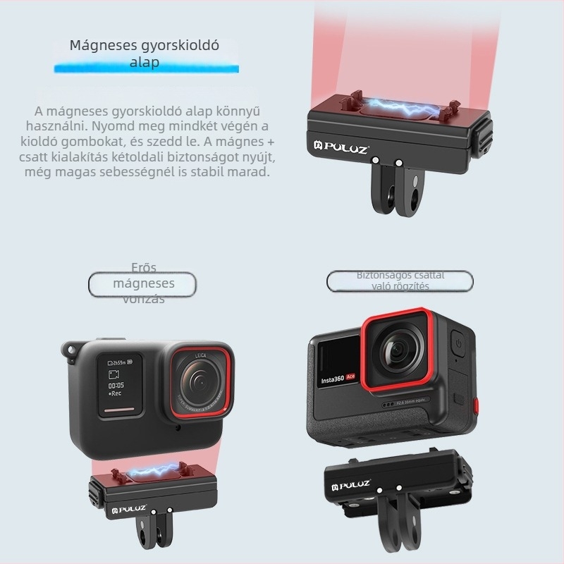 Puluz Fat Bull Mágneses Gyorskioldó Tartó Insta360 Ace Pro, X3, One X2 és GoPro rögzítőkhöz — alumíniumötvözet, Pu965b