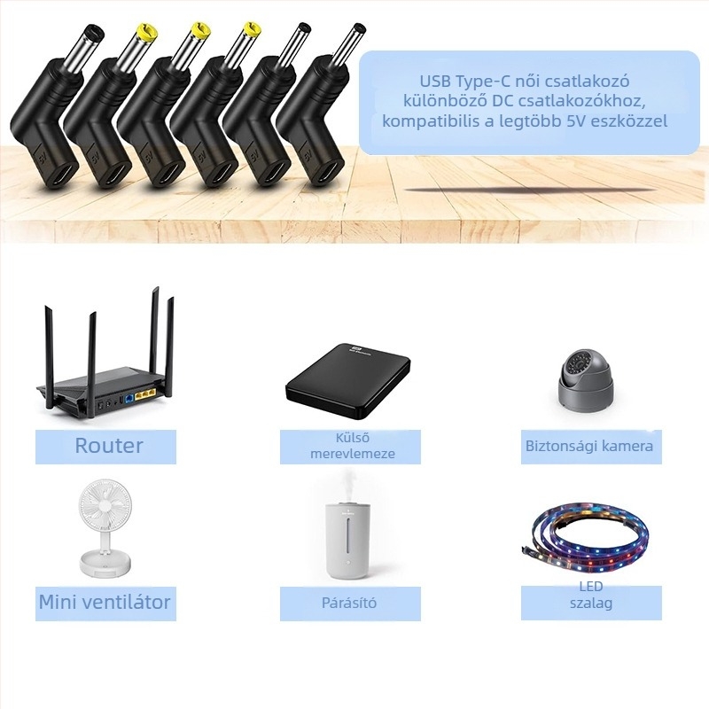 Adapter 5V Type-C női to DC, PD töltés, kompatibilis optikai modemmel/nyomtatóval/útválasztóval/elektromos szerszámokkal (Modell 1004)