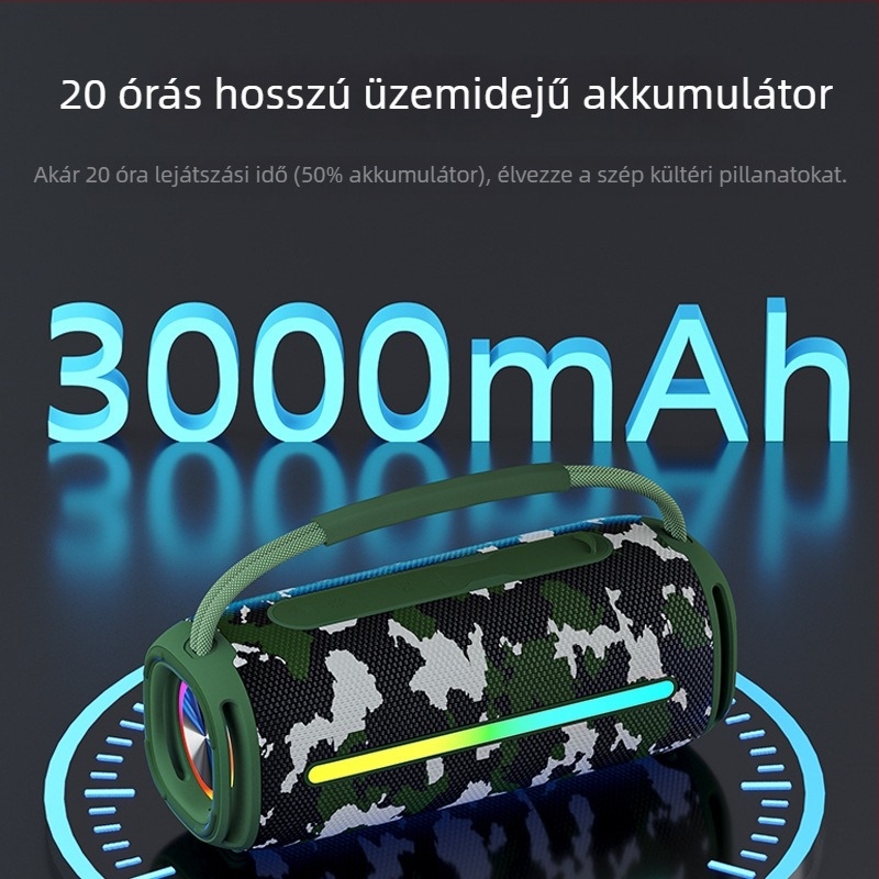Vezeték nélküli Bluetooth hangszóró LED világítással, duál hangszórók, IPX6 vízálló, 20W kimenet, beépített 2000–4000 mAh akkumulátor