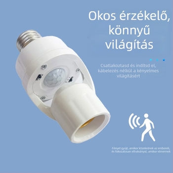E27-es lámpatartó PIR érzékelővel – állítható, lépcsőházhoz és folyosóhoz, 0-440V, 1,5 s késleltetés