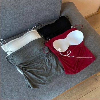 Pamut anyagú camisol, 90–95% pamut, ráncolt melltartó párna, spagetti pántok, szép hátsó