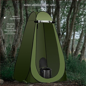 Kültéri hordozható gyorsnyitású sátor zuhanyzóval és öltöztető zónával, egyszemélyes elrendezés, vízálló <1000 mm, 170T ezüst poliészter anyag, testreszabható