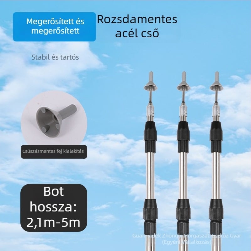 Összecsukható rozsdamentes acél sátortartó oszlop talajban rögzítő kampóval — fejlesztett, vastagabb változat