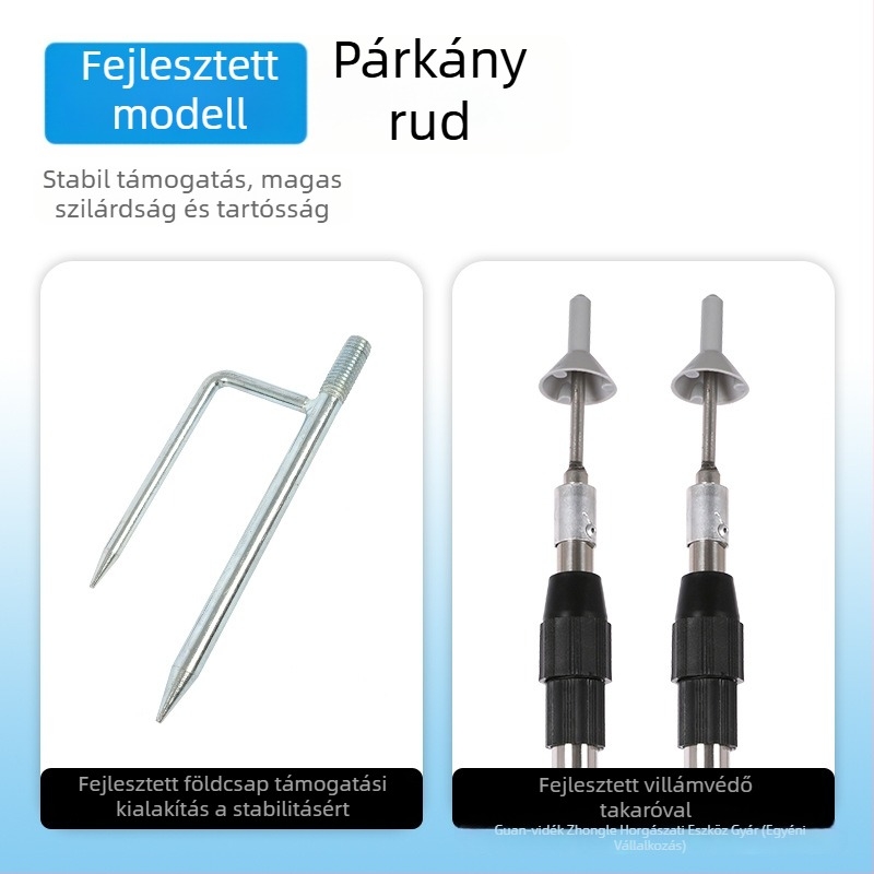 Összecsukható rozsdamentes acél sátortartó oszlop talajban rögzítő kampóval — fejlesztett, vastagabb változat