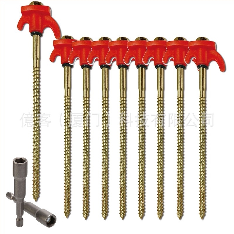 Menetes sátor talajszeg forgatható műanyag fejjel, alacsony széntartalmú acélból, fluoreszkáló