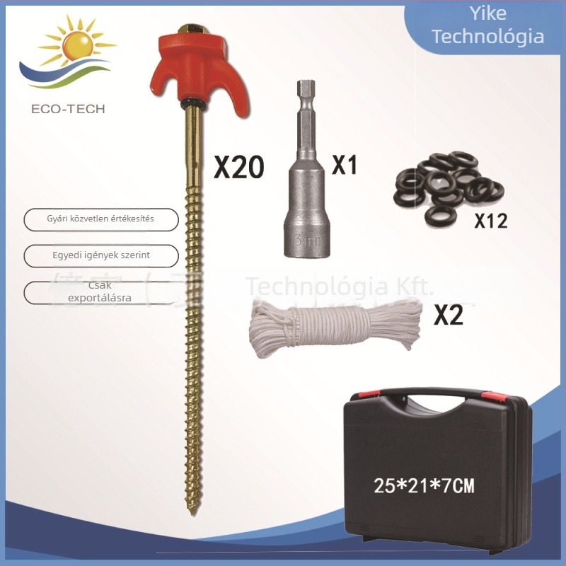 Menetes sátor talajszeg forgatható műanyag fejjel, alacsony széntartalmú acélból, fluoreszkáló