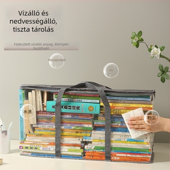 Textil tároló táska PVC bevonattal, összecsukható és hordozható, 80 L kapacitás, könyvekhez, játékokhoz és egyéb holmikhoz.