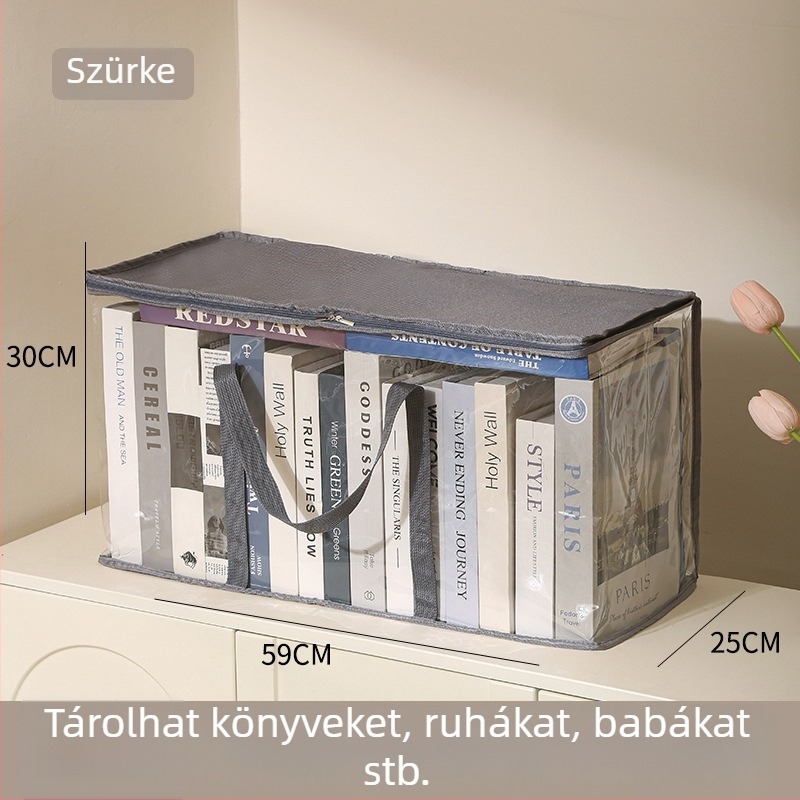 Textil tároló táska PVC bevonattal, összecsukható és hordozható, 80 L kapacitás, könyvekhez, játékokhoz és egyéb holmikhoz.