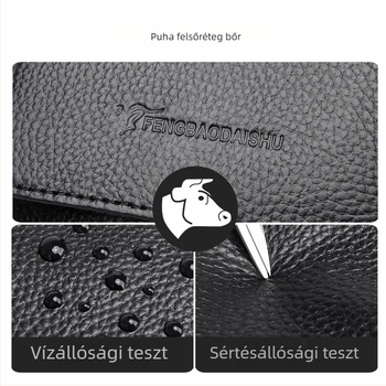 Férfi bőrtáska vállon, üzleti utakhoz — első réteg marhabőrből, kopásálló, poliészter bélés