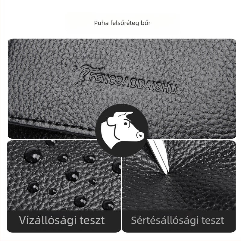 Férfi bőrtáska vállon, üzleti utakhoz — első réteg marhabőrből, kopásálló, poliészter bélés