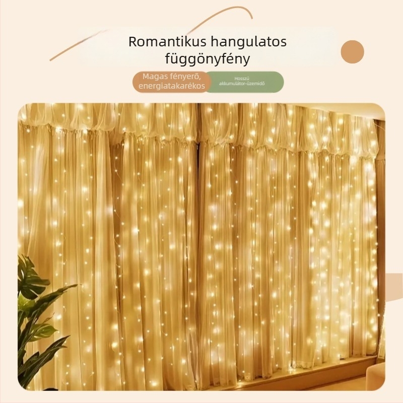 Függönylámpa 300 LED-del, USB tápellátás, távirányító, IP65, modell CLD001
