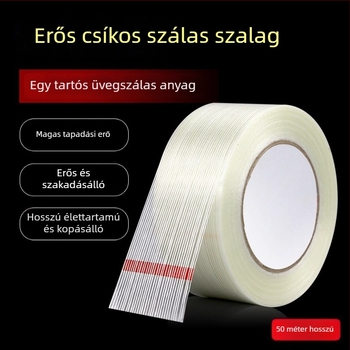 Üvegszálas szalag – Magas tapadás, szigetelés, hőállóság és kopásállóság (Szélesség: 10–1020 mm; Hossz: 50 m; Vastagság: 130 μm; Alapanyag: rost alap; Ragasztó rendszer: gumi ragasztó)