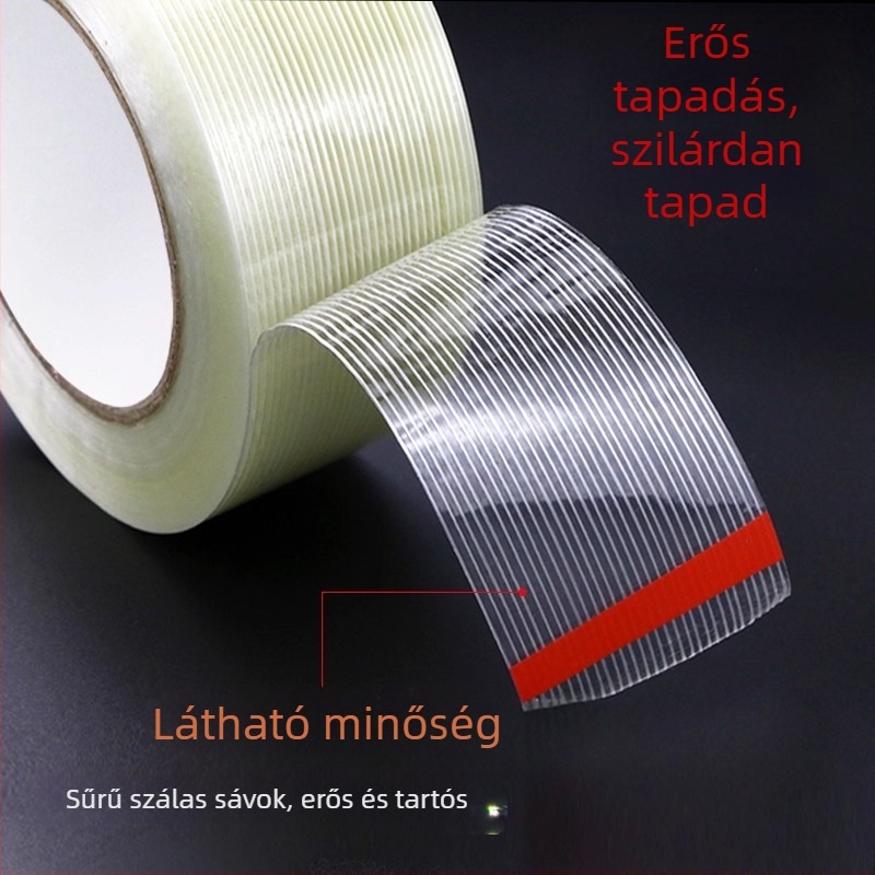 Üvegszálas szalag – Magas tapadás, szigetelés, hőállóság és kopásállóság (Szélesség: 10–1020 mm; Hossz: 50 m; Vastagság: 130 μm; Alapanyag: rost alap; Ragasztó rendszer: gumi ragasztó)