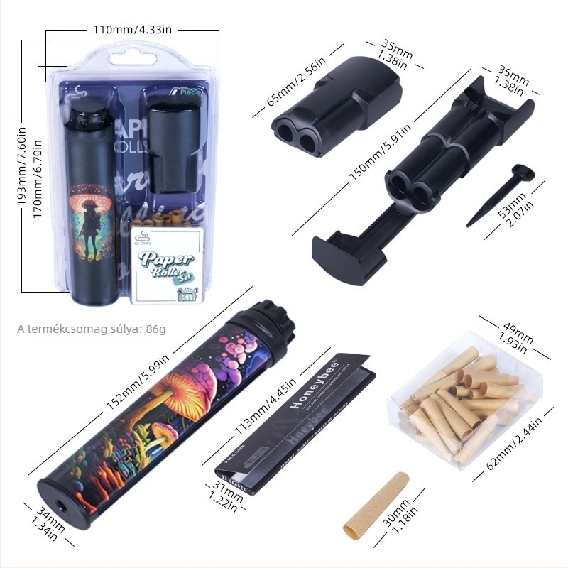 Kézi cigaretta sodró készlet konuszos csövekkel - négy részes készlet