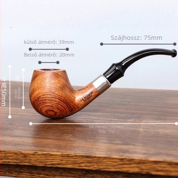 Kézzel készített, nagy méretű klasszikus pipa ébenfa anyagból, 9 mm szűrővel