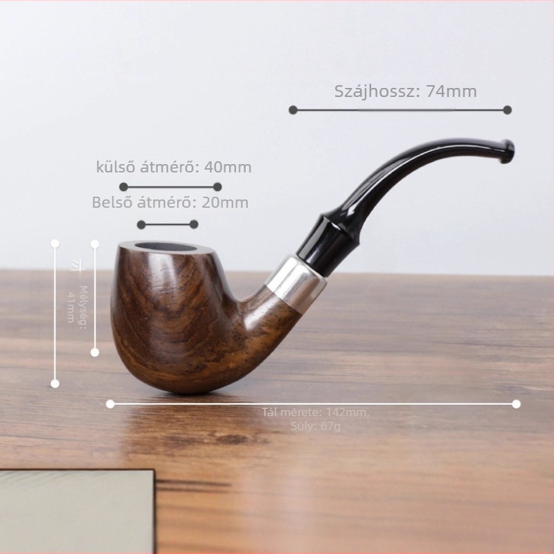 Kézzel készített, nagy méretű klasszikus pipa ébenfa anyagból, 9 mm szűrővel