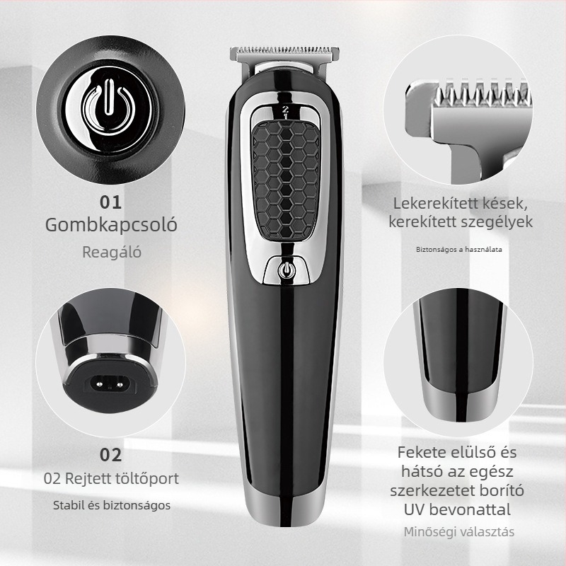 Háziállat-tisztító hajvágó – brushless motor, teljesen vízálló, beépített akkumulátor 500-800 mAh, üzemidő 1-3 óra, vágófej rozsdamentes acélból