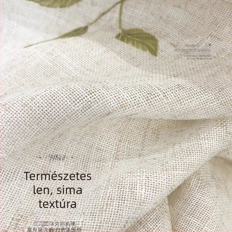 Lenhatású vászon függöny — nyomtatott mintával, áttetsző, Új kínai stílus, nappali, hálószoba, dolgozószoba