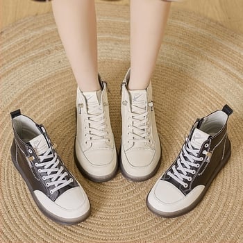 Női bőr magas szárú sneaker oldal cipzárral, TPR talppal, PU talpbetéttel