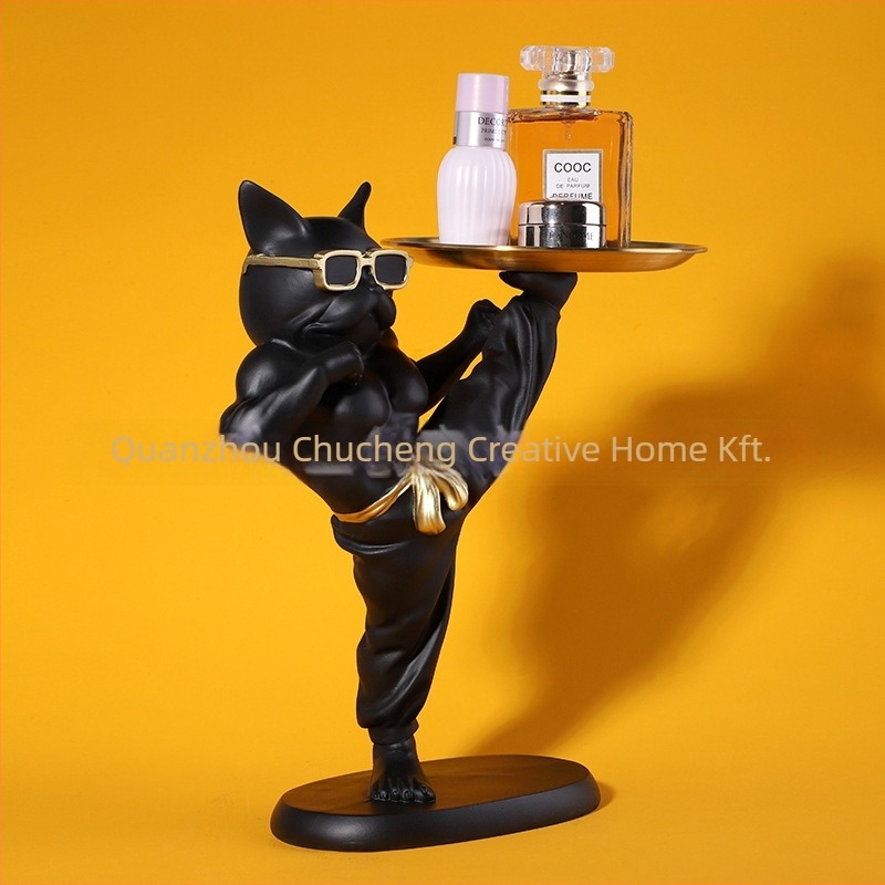 Francia bulldog kulcstartó tálca – gyanta, rajzfilm stílus, Chuchen Home Furnishing