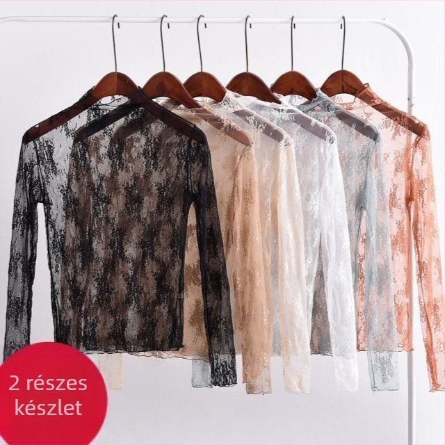 Női üreges csipkés alapréteg felső, hosszú ujjú, félmagas gallér, poliészter 80–90%, tavasz 2024