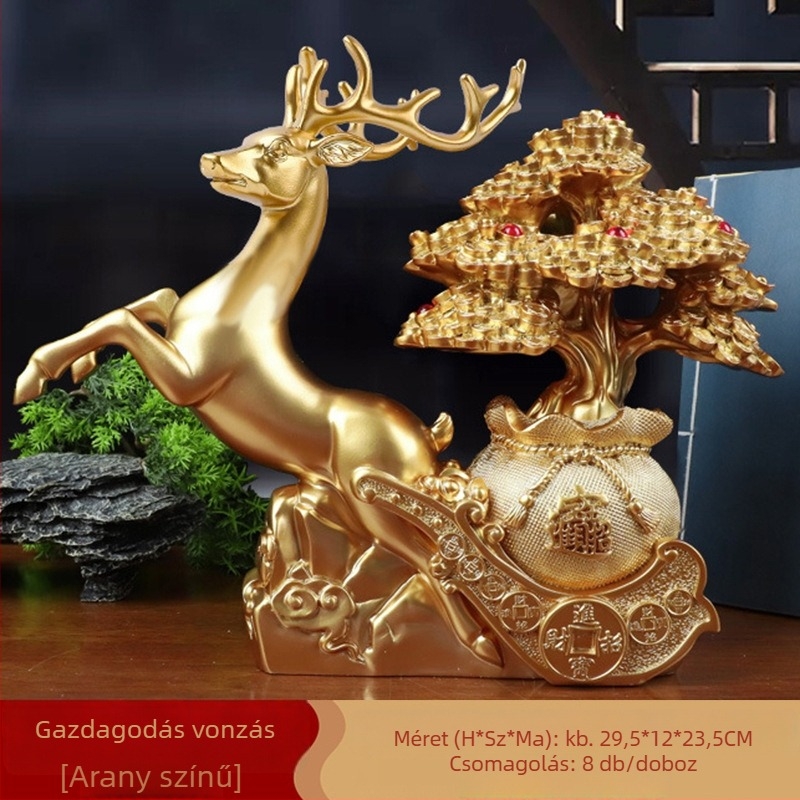 Gyanta szarvas figura pénzfa motívummal — Minglijia, modern minimalista otthoni dekoráció