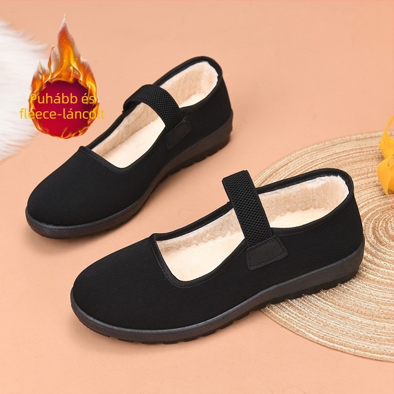 Téli női slip-on cipő puha bélésű belsővel, csúszásmentes PVC talp Goodyear technológiával, alacsony sarok, mindennapi viseletre alkalmas