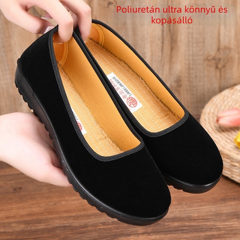 Női pamuttextil cipő hotell etikett tánchoz – csúszásmentes, kopásálló, alacsony sarok 1–3 cm, PU talp, belső pamut bélés