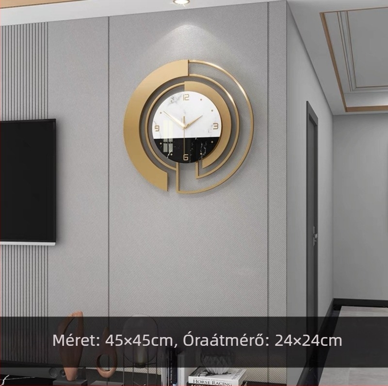 YH203 Kerek falióra – sweep mozgás, elemmel működik, mutatók + számok, könnyű luxus modern dekor nappaliba, hálószobába, irodába