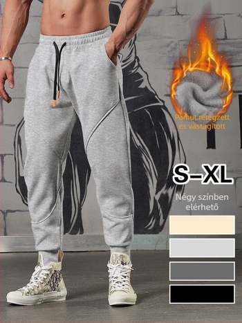 Férfi sportos jogger nadrág fleece-lével bélelt, 9/10 hossz, középmagas derék övvel és kötőzárral, poliészter