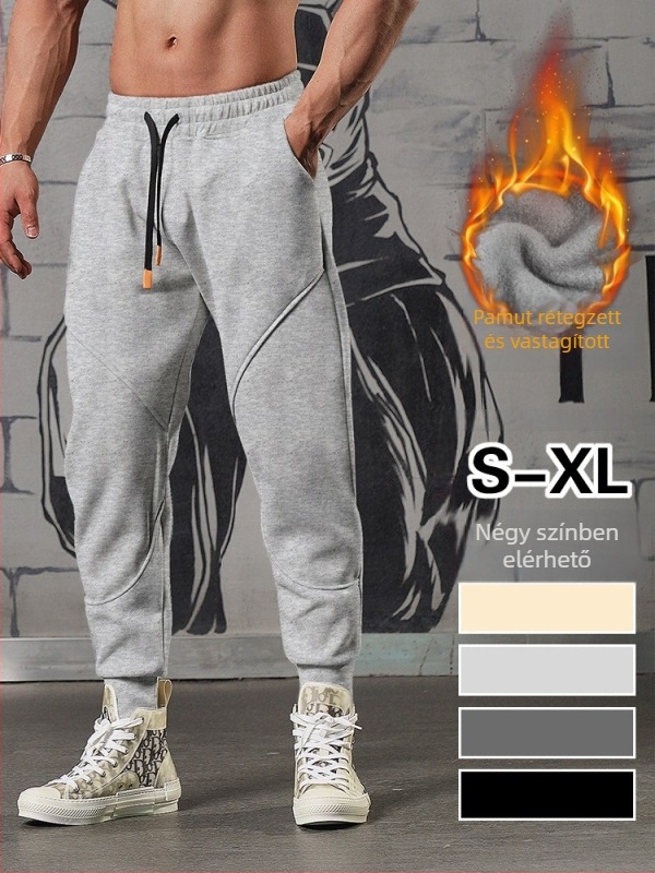 Férfi sportos jogger nadrág fleece-lével bélelt, 9/10 hossz, középmagas derék övvel és kötőzárral, poliészter