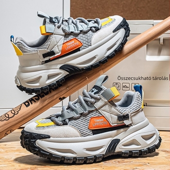 Férfi Dad Shoes vastag talppal, felső: szintetikus bőr, talp: gumi, zárás: fűző, EVA belső talp, sarokmagasság 3–5 cm
