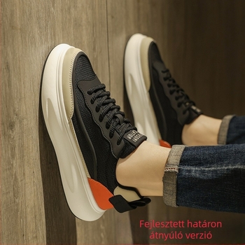 Férfi hálós felsőrészű sneaker, kerek orr, alacsony sarok 1–3 cm, gumitalp, koreai stílusú kültéri mindennapi cipő