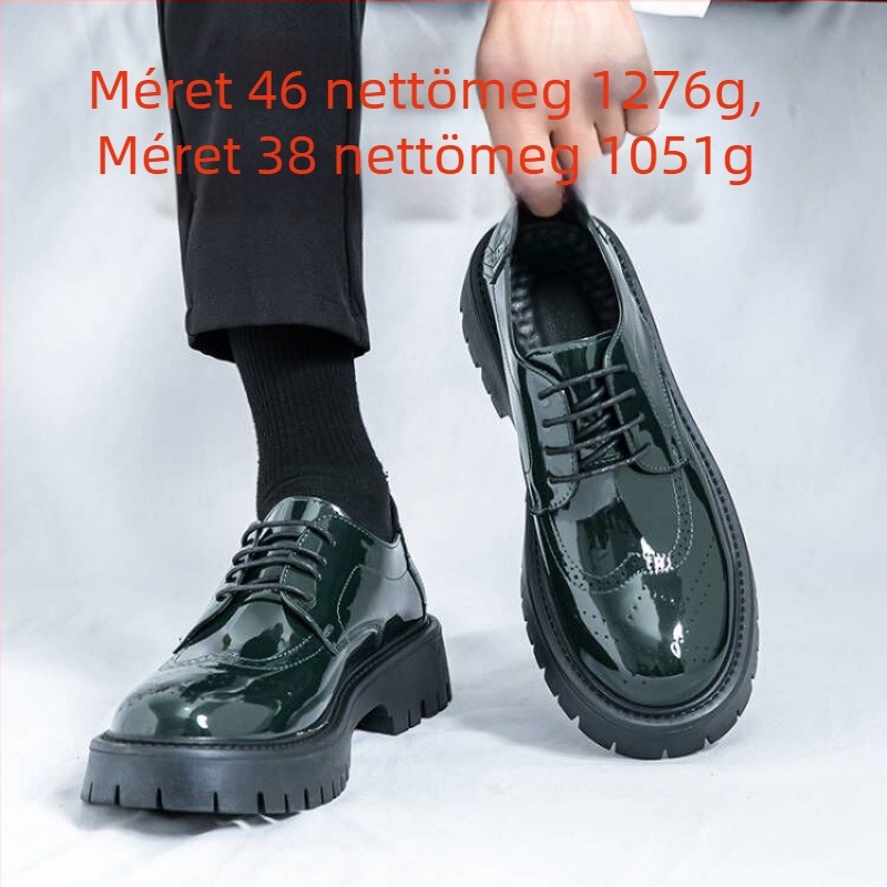 Férfi mindennapi bőr cipő, kerek orrú, gumírozott talp, egyszerű dizájn, tavaszra