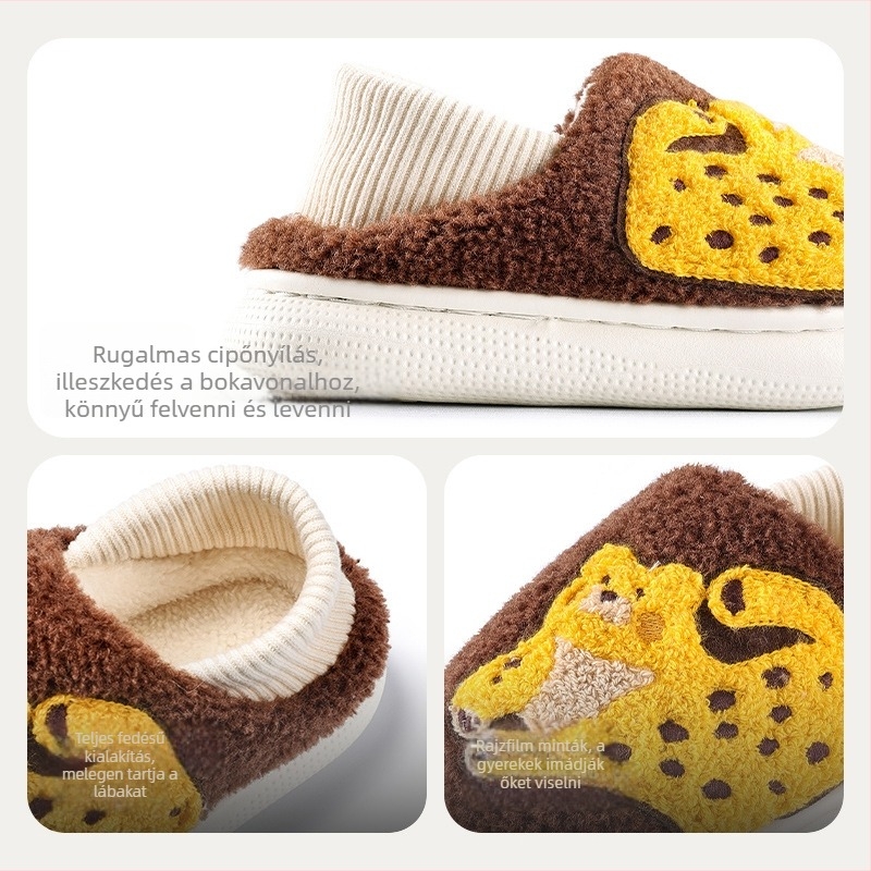 Gyerekeknek szóló pamut papucs - Cartoon minta, felső rész textil, EVA talp, slip-on, 1-12 éveseknek