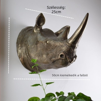 Orrszarvú fej falidísz, környezetbarát műanyagból, modern szobrászati dizájn, polírozott felület, irodai dekoráció