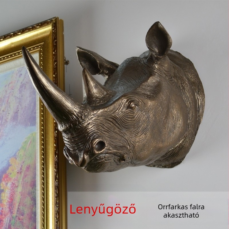 Orrszarvú fej falidísz, környezetbarát műanyagból, modern szobrászati dizájn, polírozott felület, irodai dekoráció