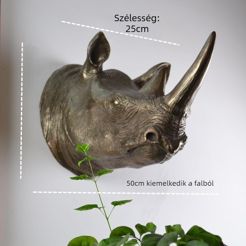Orrszarvú fej falidísz, környezetbarát műanyagból, modern szobrászati dizájn, polírozott felület, irodai dekoráció