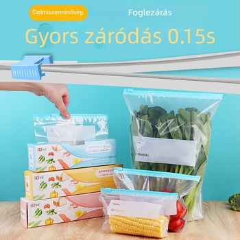 Zárható fagyasztótároló tasak, élelmiszer-minőségű műanyagból, újrahasználható, mikróhullámú sütőben használható, antibakteriális, -60°C-tól 100°C-ig terhelhető