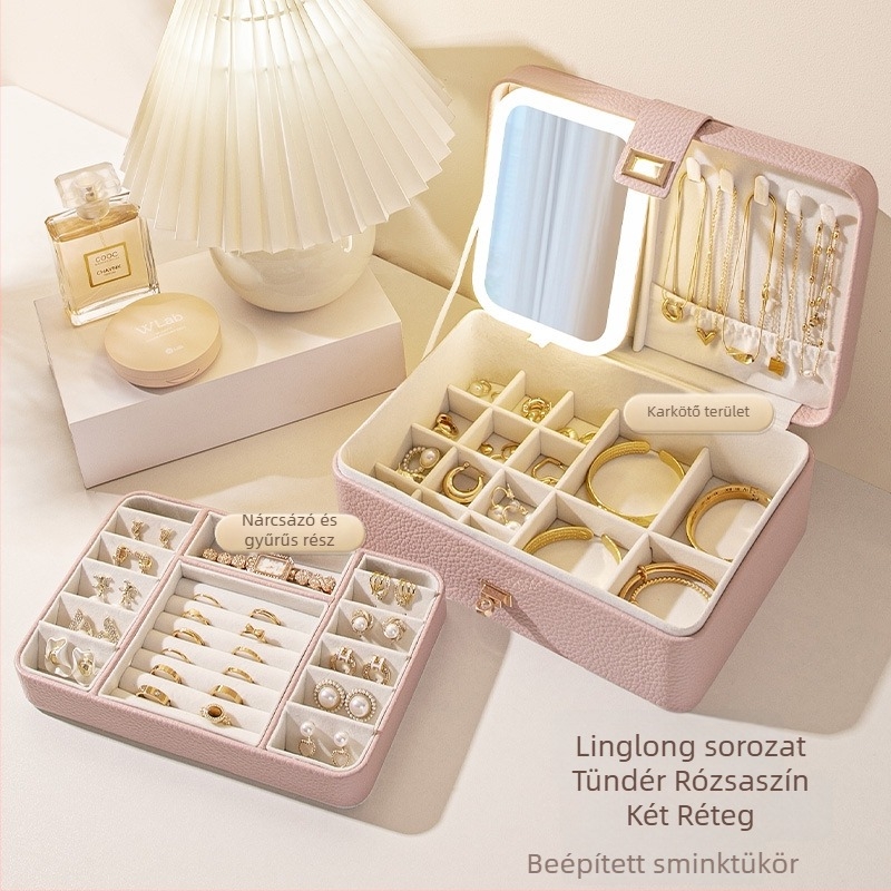 Többszintes ékszerdoboz nagy kapacitással, Lychee peel anyag, velúr belsővel, súly 0,93 kg, szabadidős stílus