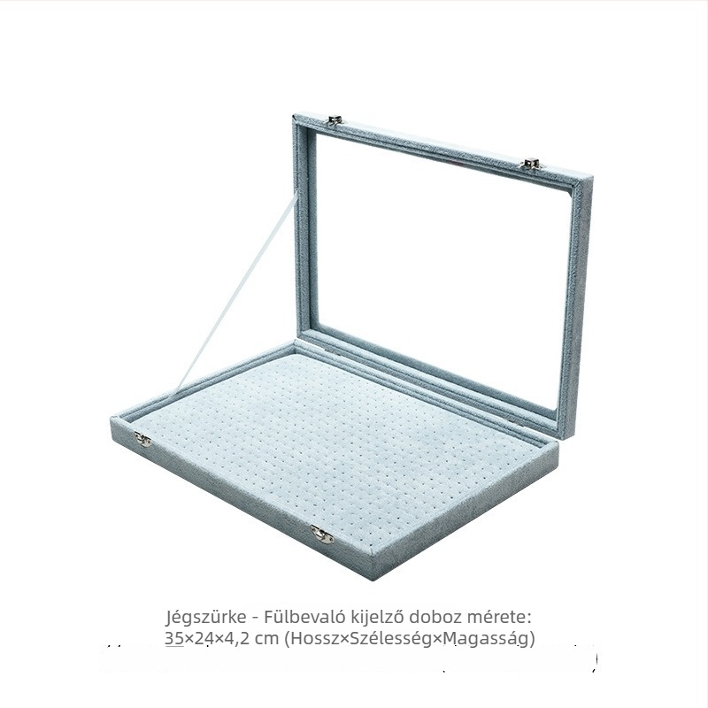 Fából készült ékszertároló fülbevaló bemutató tálca, 600 lyuk, porvédő fedél