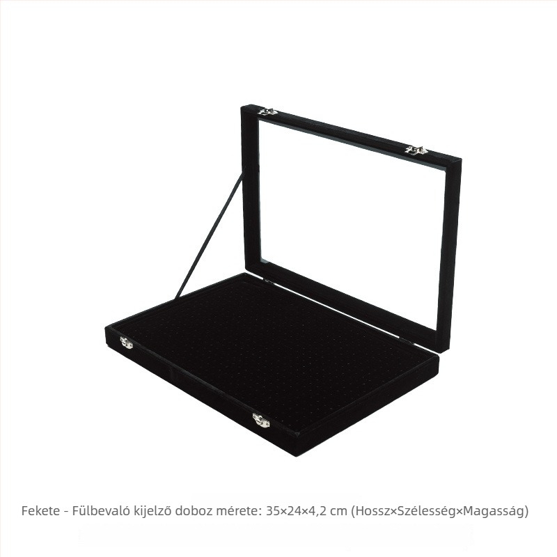 Fából készült ékszertároló fülbevaló bemutató tálca, 600 lyuk, porvédő fedél